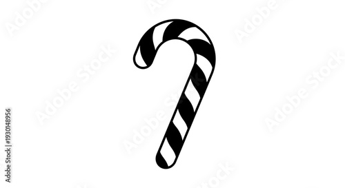 Black and white striped candy cane on plain background holiday symbol