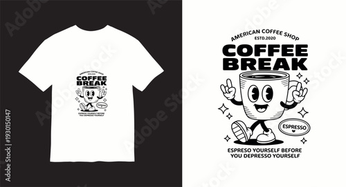 American coffee shop coffee break vector illustration t-shirt design, espresso yourself before you depresso yourself