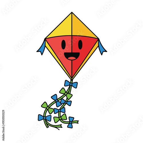 Kite with smiling face and winding ribbon tail