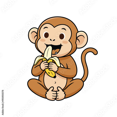 Chimpanzee Eating Banana in Playful Cartoon Style