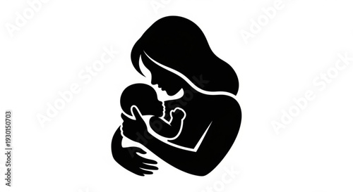 Mother tenderly embracing her newborn baby in a warm and intimate moment captured in a simple illustration