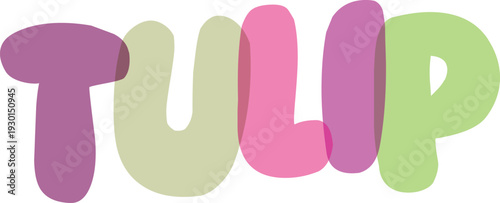 Colorful rounded letters spell out the word tulip on checkerboard background, creating a playful and overlapping effect