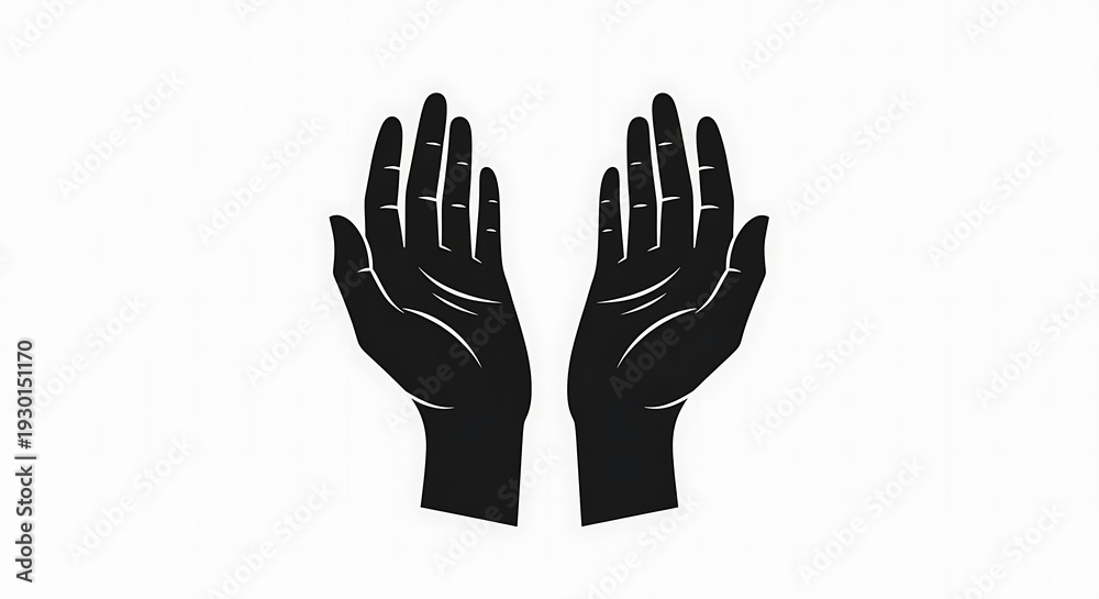 Obraz premium Black and White Illustration of Open Hands Reaching Upwards on a White Background