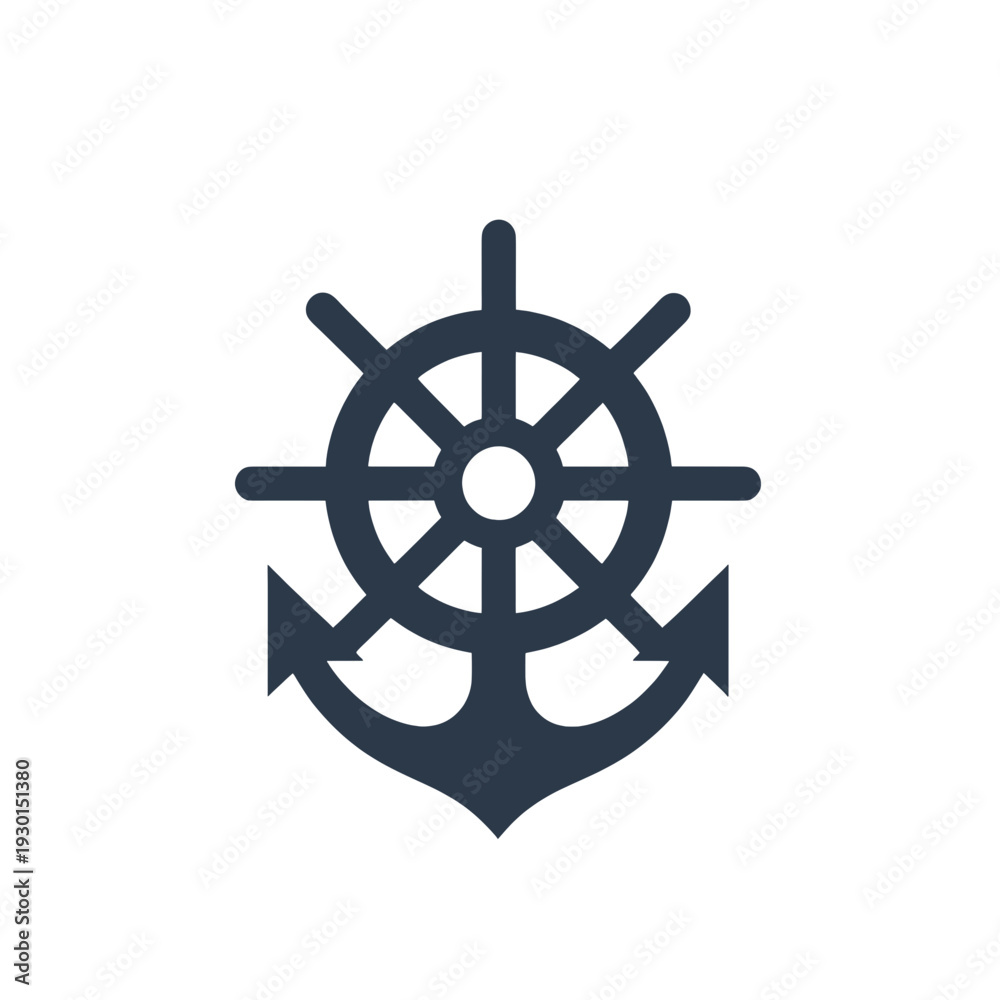 Naklejka premium Ship Wheel and Anchor Navigation UI Icon for App Interface
