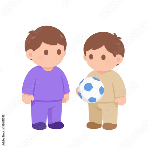 Two Boys Playing Soccer Ball Flat Vector Icon for App UI