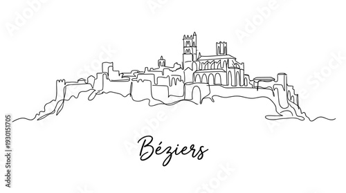Beziers France city skyline minimalist continuous line drawing vector illustration