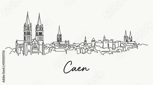 Caen city skyline in minimalist continuous line art vector illustration
