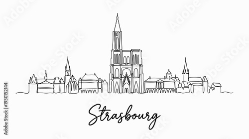 Minimalist Strasbourg France city skyline continuous line art vector illustration