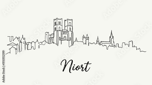 Niort France city skyline silhouette in minimalist continuous line art style vector illustration
