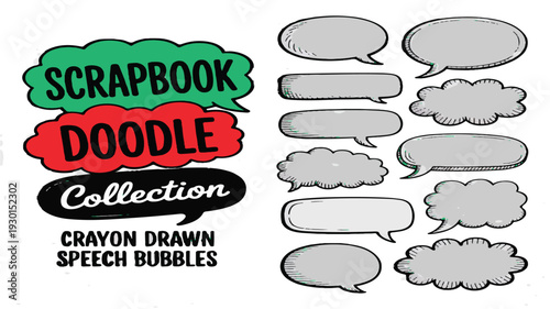 Hand-Drawn Crayon Style Speech Bubbles Vector Set for Doodle Art and Communication Designs