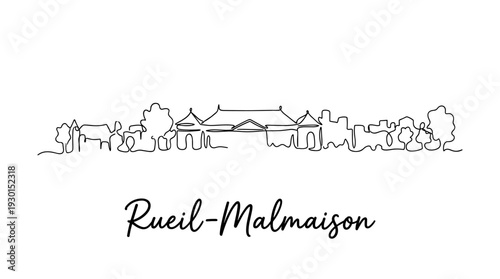 Rueil-Malmaison France city skyline continuous one line drawing on white background vector illustration
