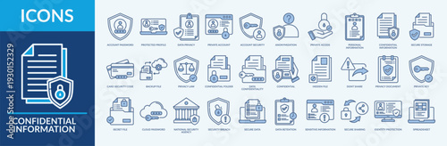 Confidential Information Icon Set Line Blue Style Collection