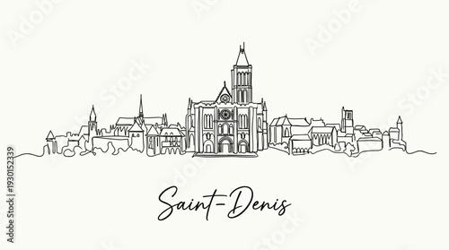 Saint-Denis France city skyline minimalist continuous one line drawing vector illustration