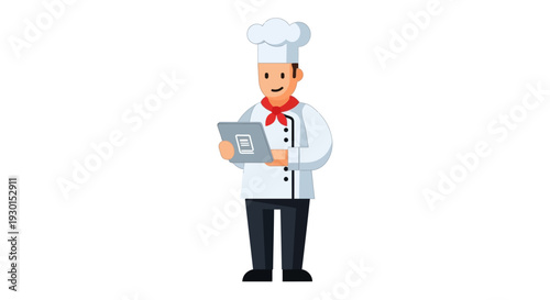 Modern Chef Icon with Digital Tablet, Managing Recipes and Culinary Tasks Digitally