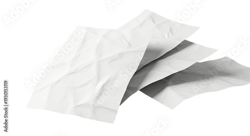 Abstract composition of crumpled white paper sheets