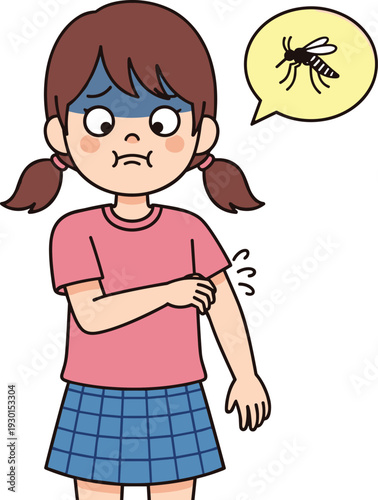 Girl Scratching Mosquito Bite Cartoon Illustration