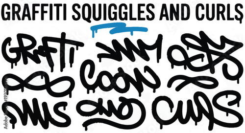 Graffiti text styles with hand-drawn squiggles and cursive lettering