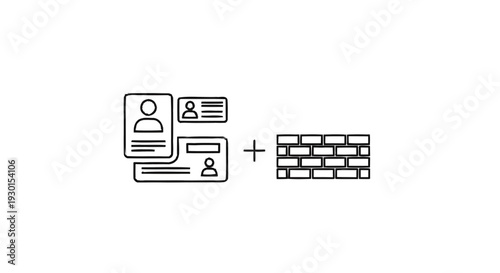 Identity cards and brick wall illustration.