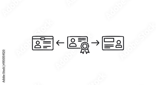 Identity card verification process with approval badge illustration.