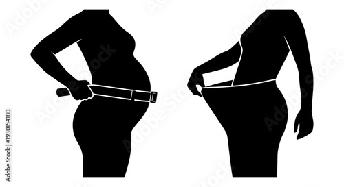 Comparison of waist measurement before and after weight loss or pregnancy changes Vector, illustration