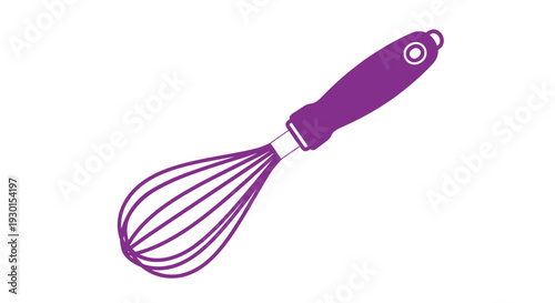 Purple kitchen whisk with handle.