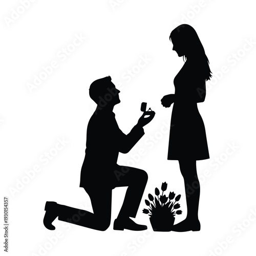 Man proposing to woman with ring in romantic gesture