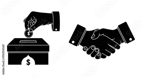 Contrast between political campaign donation and business partnership handshake Vector, illustration