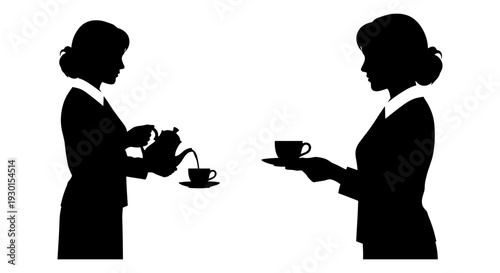 Two flight attendants serving tea on a commercial flight Vector, illustration