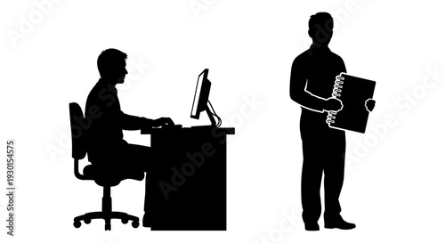 A professional meeting with a person presenting documents to a seated colleague Vector, illustration