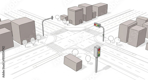 3D Cityscape with Buildings and Street.