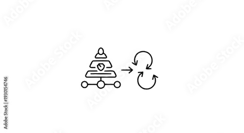 Hierarchical structure with cyclical process icon.