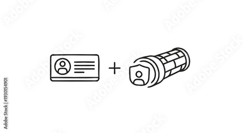 Identification Card and Security Stamp Icon Combination.