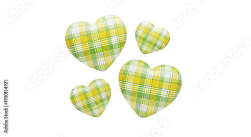 Four Hearts with Green and Yellow Plaid Pattern