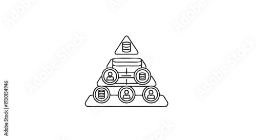 Hierarchical structure with data and people icons.