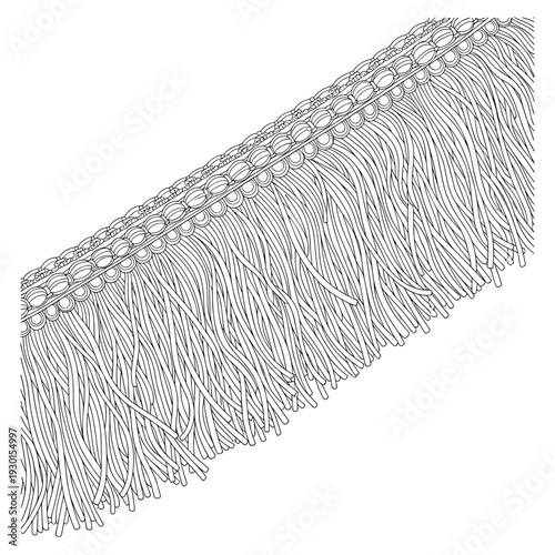 Elegant white fringe trim with intricate detailing isolated on a white background