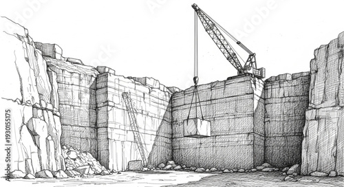 Ancient Stone Quarry with Crane.