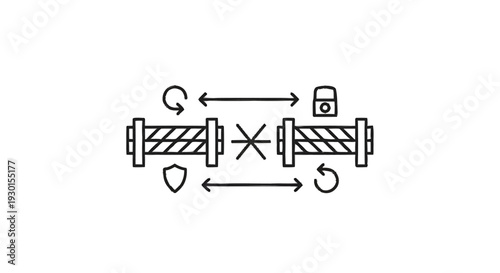 Industrial Winch Mechanism with Safety and Rotation Symbols.