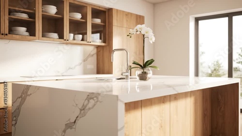 Gemini berkata

Modern kitchen and bathroom interior design featuring a luxury home house room with white flowers, tiles, mirror, sink, and clean contemporary furniture in a new bright apartment
