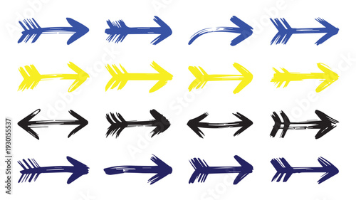 Set of Hand-Drawn Brushstroke Arrows in Various Colors and Styles