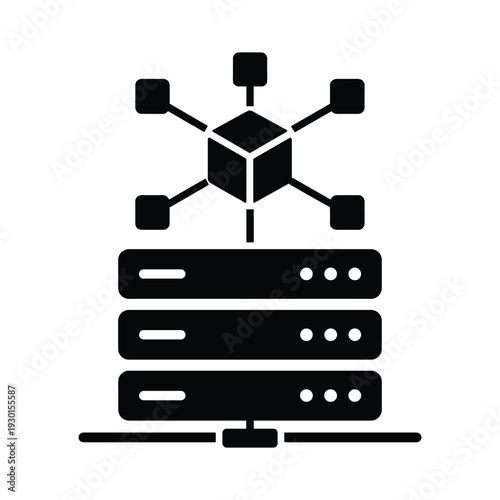 Blockchain technology connected to server racks