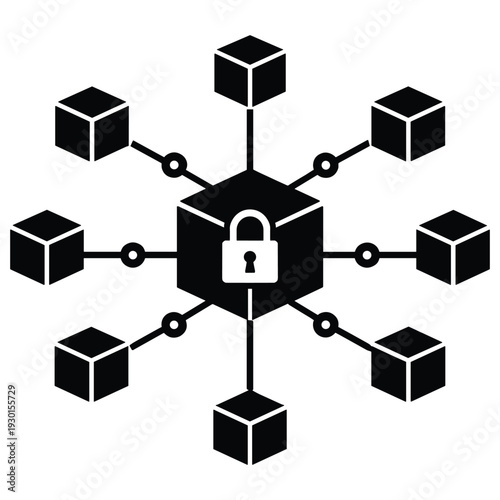 Blockchain network with central lock security icon