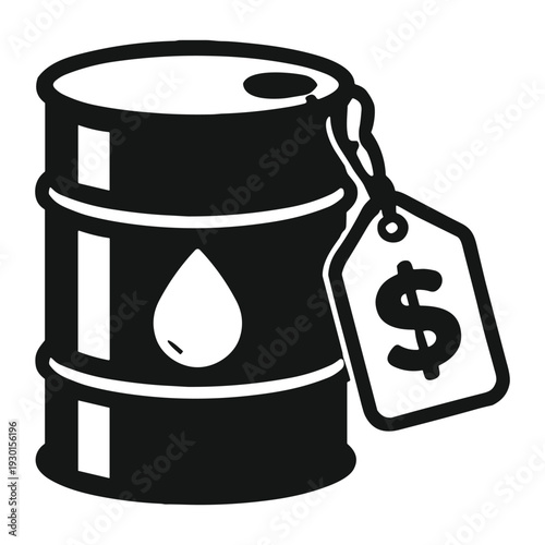 Oil barrel with price tag flat vector illustration