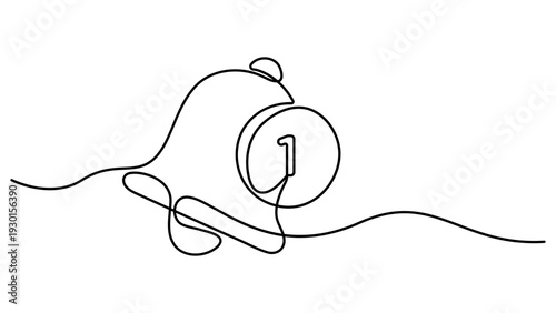Continuous line drawing bell icon with notification badge showing number one. Bell line art. Notification continuous one line drawing.  Security Alert. Editable vector