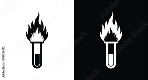 Two contrasting icons depicting a test tube with flames, symbolizing chemical reactions and scientific experiments.