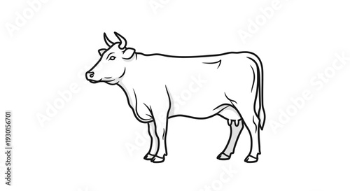 Simple Line Drawing of a Cow 1.