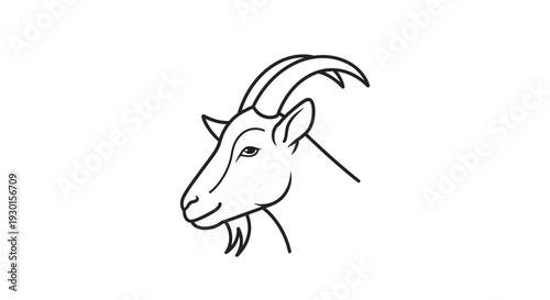 Simple Line Drawing of Goat Head.