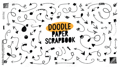 Diverse collection of hand-drawn doodle arrows, perfect for creative design projects and unique scrapbooks