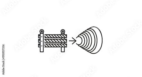 Illustration of a fence and a seashell with an arrow.