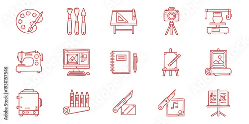 Collection of Creative Tools and Objects for Artistic Expression in a Studio Setting