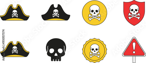 Skull and Crossbones Pirate and Warning Icons Set